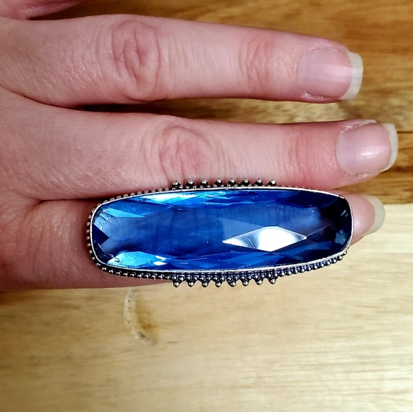 New Blue Quartz 925 Silver Statement Ring. - Picture 2 of 10
